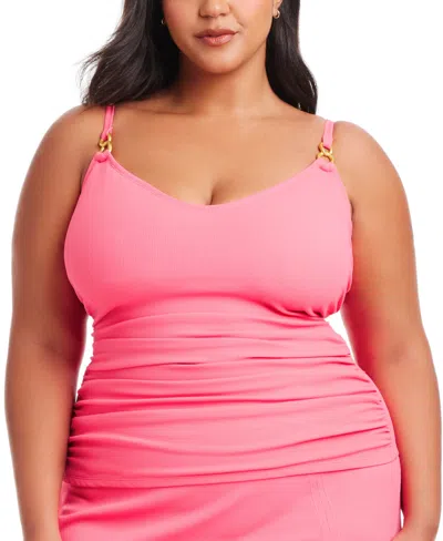 Bleu Rod Beattie Plus Size Pique Ole Tankini Top Skirted Bottoms In Bardot Blush