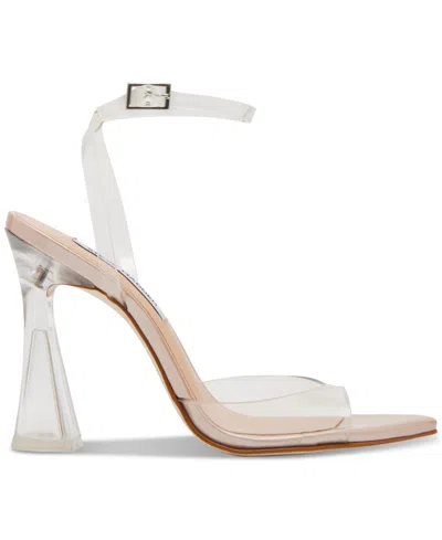 Steve Madden Zelie Womens Faux Leather Ankle Strap Block Heels In Neutral