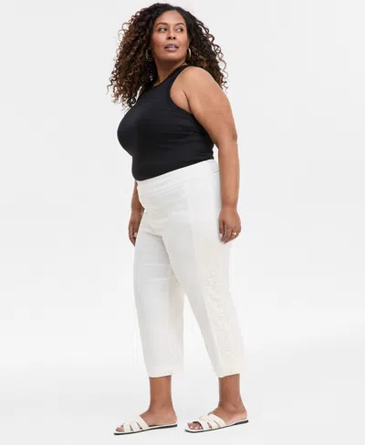 Jm Collection Plus Size Side Lace Trim Capri Pants, Exclusively At Macy's In Eggnog