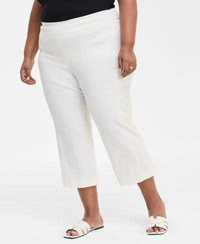 Jm Collection Plus Size Side Lace Trim Capri Pants, Exclusively At Macy's In Eggnog