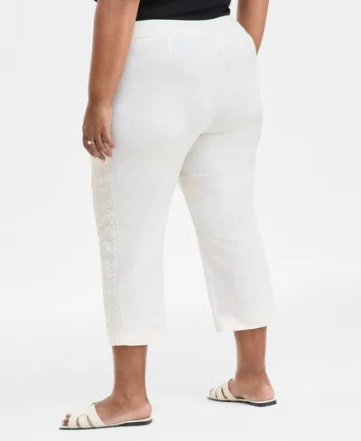 Jm Collection Plus Size Side Lace Trim Capri Pants, Exclusively At Macy's In Eggnog