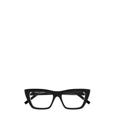Saint Laurent Sl 737 Mica Thin Opt Glasses In Black-black-transparent