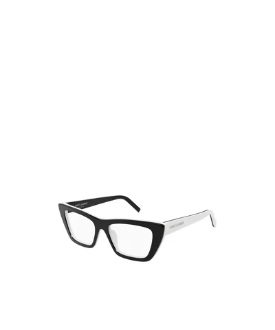 Saint Laurent Sl 737 Mica Thin Opt Glasses In Black-black-transparent