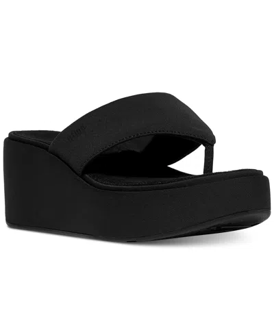 Fitflop Women's Flatforms Wedge Toe-post Sandals In All Black