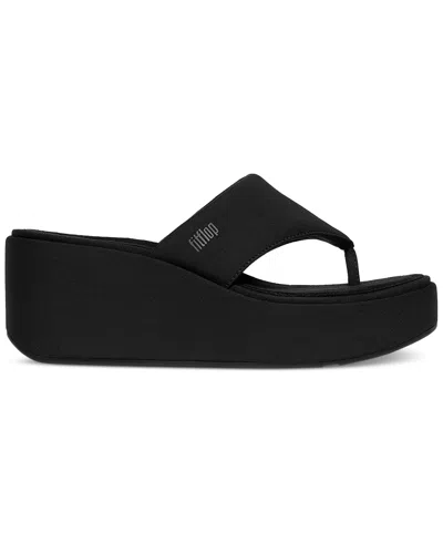 Fitflop Women's Flatforms Wedge Toe-post Sandals In All Black