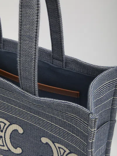 Celine Cabas Thais Large Striped Tote In Gray