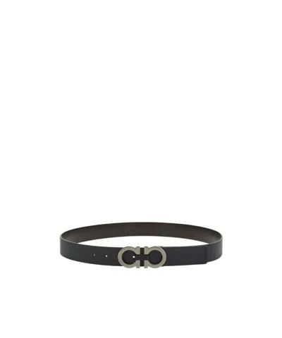 Ferragamo Men Reversible Gancini Belt In Black