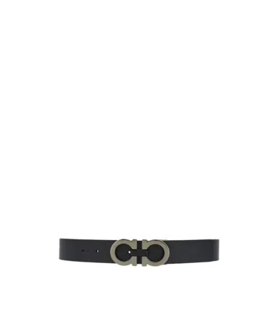 Ferragamo Men Reversible Gancini Belt In Black