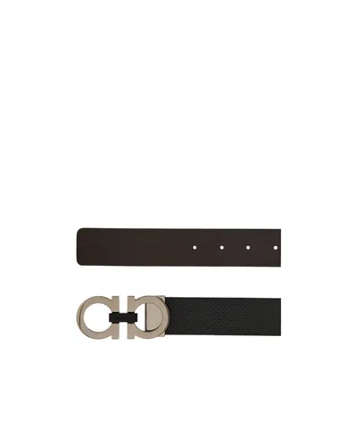Ferragamo Men Reversible Gancini Belt In Black