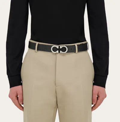 Ferragamo Men Reversible Gancini Belt In Black