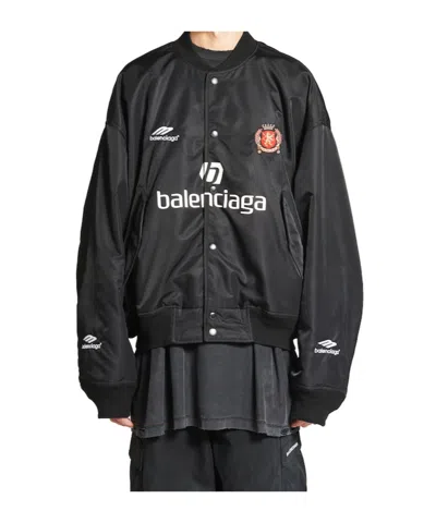 Balenciaga Black Bomber Jacket With Logo Patch
