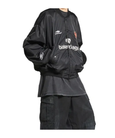 Balenciaga Black Bomber Jacket With Logo Patch