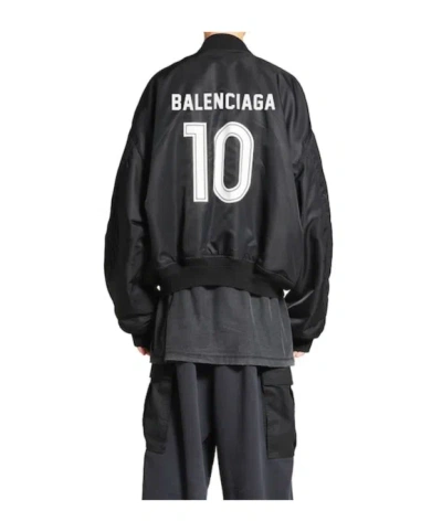 Balenciaga Black Bomber Jacket With Logo Patch