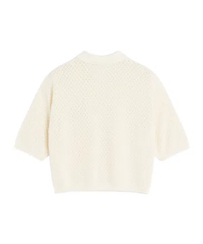 Maison Kitsuné Short-sleeved Cotton Cardigan With Open-knit Design In Rich Vanilla