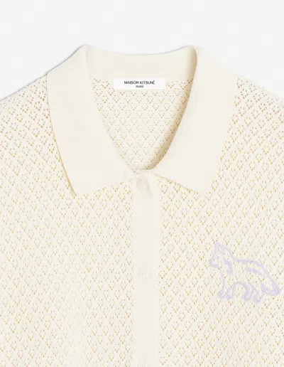 Maison Kitsuné Short-sleeved Cotton Cardigan With Open-knit Design In Rich Vanilla
