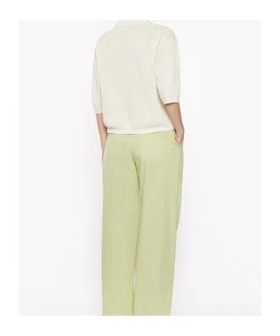 Maison Kitsuné Short-sleeved Cotton Cardigan With Open-knit Design In Rich Vanilla