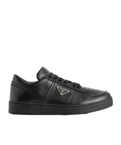 Prada Side Triangular Logo Low-cut Laced Casual Sneakers In Nero