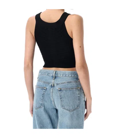 Balmain Cropped Boatneck Top Gold Buttons In Blue