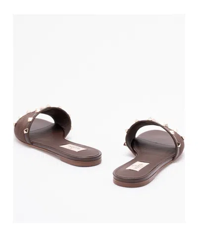 Valentino Garavani Valentino Rockstud Leather-trim Sandal In Brown
