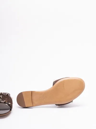 Valentino Garavani Valentino Rockstud Leather-trim Sandal In Brown