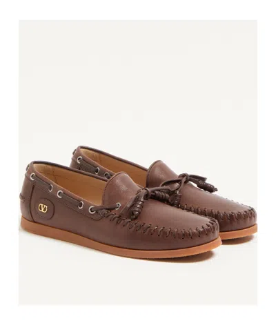 Valentino Garavani Brown Leather Palm Avenue Loafers