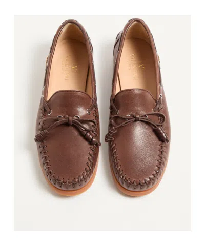 Valentino Garavani Brown Leather Palm Avenue Loafers