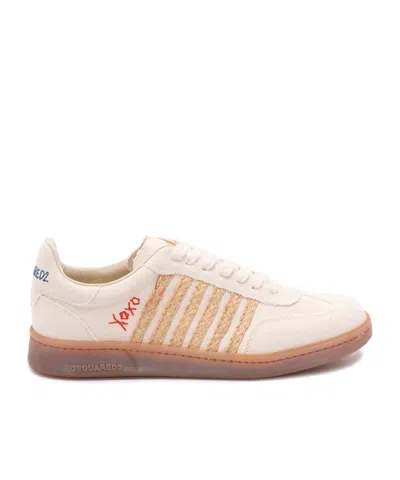 Dsquared2 Summer Lovers Canvas And Rafia Sneakers In Neutral