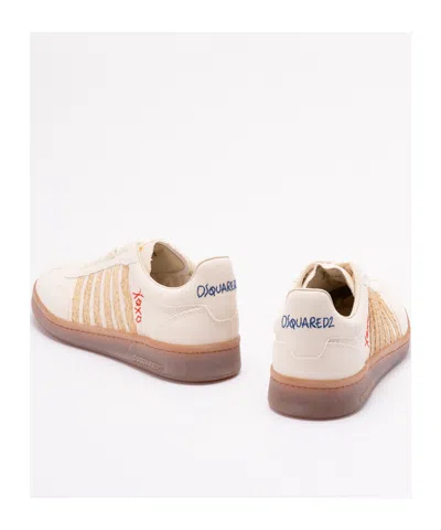 Dsquared2 Summer Lovers Canvas And Rafia Sneakers In Neutral