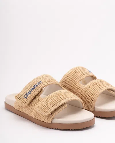 Dsquared2 Woven Raffia Sandals With Comfortable Slip-on Design In Neutral