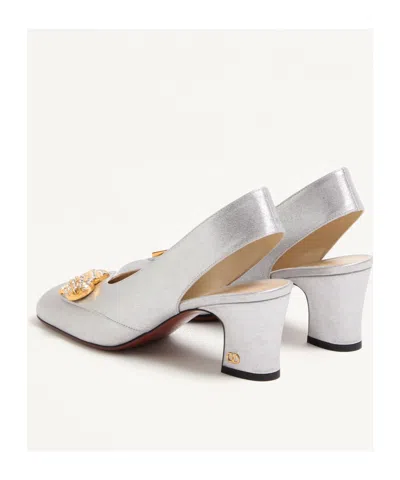 Valentino Garavani Block Heel Embellished Slingback Square Toe Pumps In White