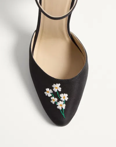 Valentino Floral Embroidered Round Toe Ankle Strap Pumps In Black