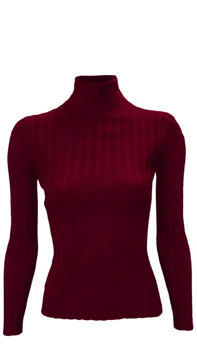 La Rose Ribbed High-neck Sweater In Maroon