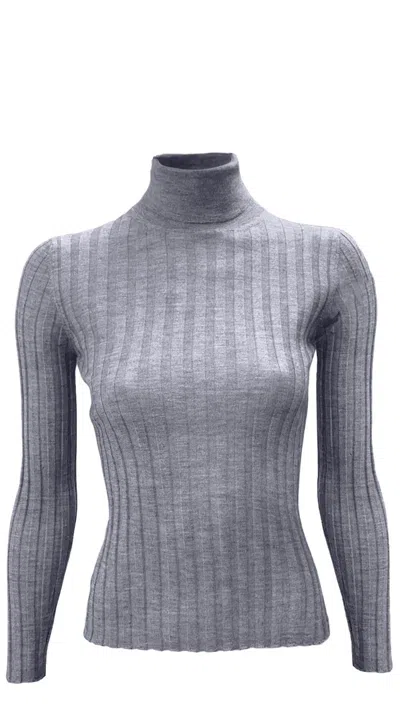 La Rose Turtleneck Ribbed Sweater In Grey
