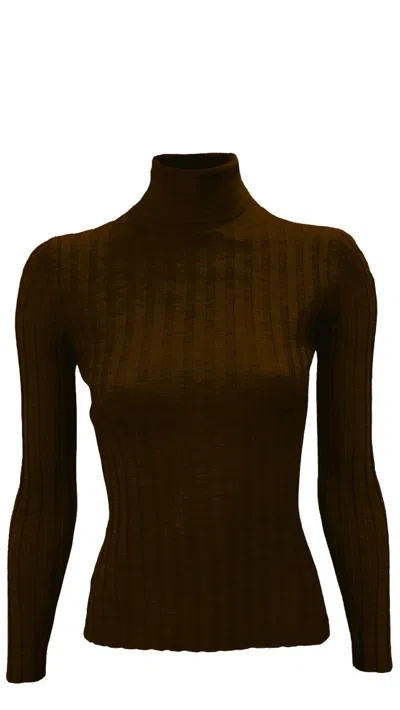 La Rose Brown Highneck Pullover In Brown