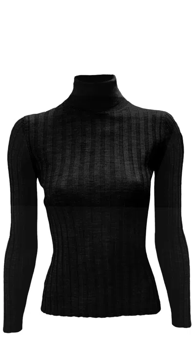 La Rose Turtleneck Ribbed Sweater In Black