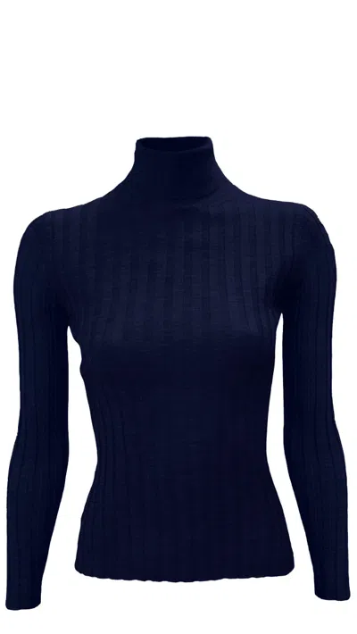 La Rose Ribbed High-neck Sweater In Blue