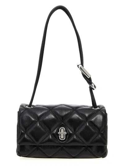 Marc Jacobs The Mini Dual Black Diamond-quilted Crossbody Bag With Top Handle In Leather Woman In Black