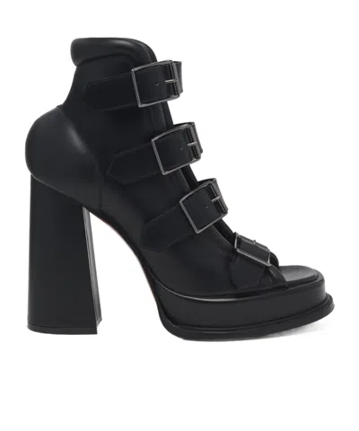 Alexander Mcqueen Caged 120 Leather Platform Sandals In Black