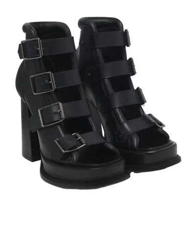 Alexander Mcqueen Caged 120 Leather Platform Sandals In Black