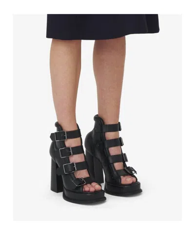 Alexander Mcqueen Caged 120 Leather Platform Sandals In Black
