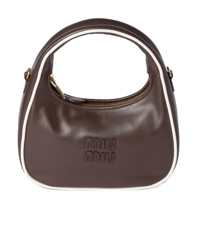 Miu Miu Leather Wander Top-handle Bag In Phoebe Wood/white