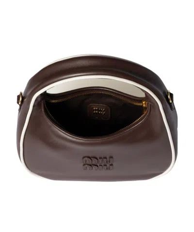 Miu Miu Leather Wander Top-handle Bag In Phoebe Wood/white