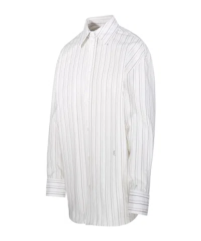 Saint Laurent Striped Cotton Shirt Curved Hem In Craie Noir
