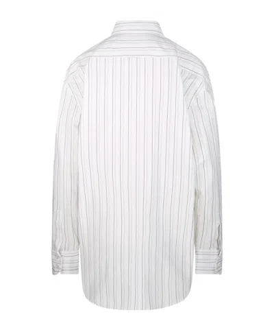 Saint Laurent Striped Cotton Shirt Curved Hem In Craie Noir