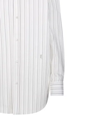 Saint Laurent Striped Cotton Shirt Curved Hem In Craie Noir