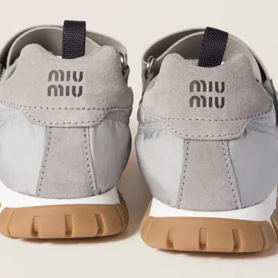 Miu Miu Tyre Technical Fabric And Suede Ballerinas In Cloud Gray