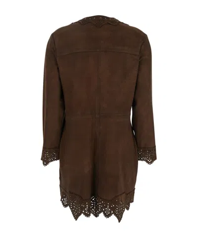 Isabel Marant 'charlina' Brown Blouse With V Neck With Studs And Perforated And Notched Trims In Brown