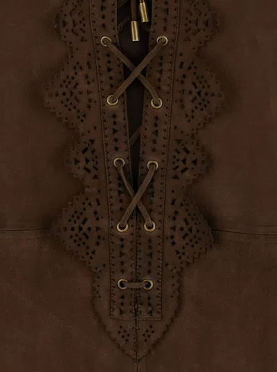 Isabel Marant 'charlina' Brown Blouse With V Neck With Studs And Perforated And Notched Trims In Brown