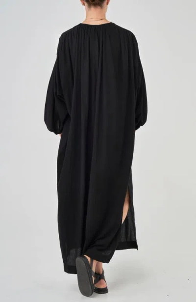 Ocean + Main Ocean+main Rouched Shoulder Maxi Cotton Caftan In Black