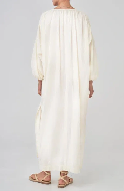 Ocean + Main Ocean+main Rouched Shoulder Maxi Cotton Caftan In White